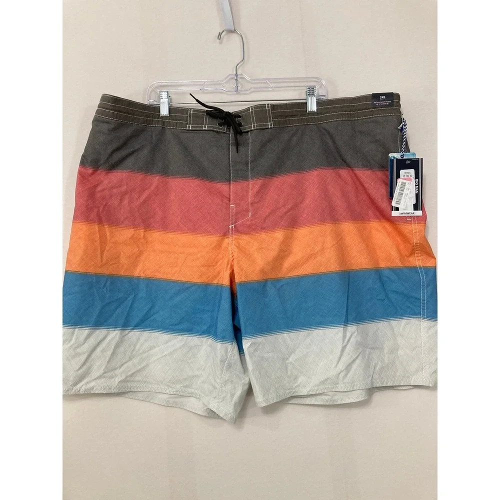 New Roundtree & Yorke Board Shorts 3XB Multi Striped Swim Trunks Travel Vacation